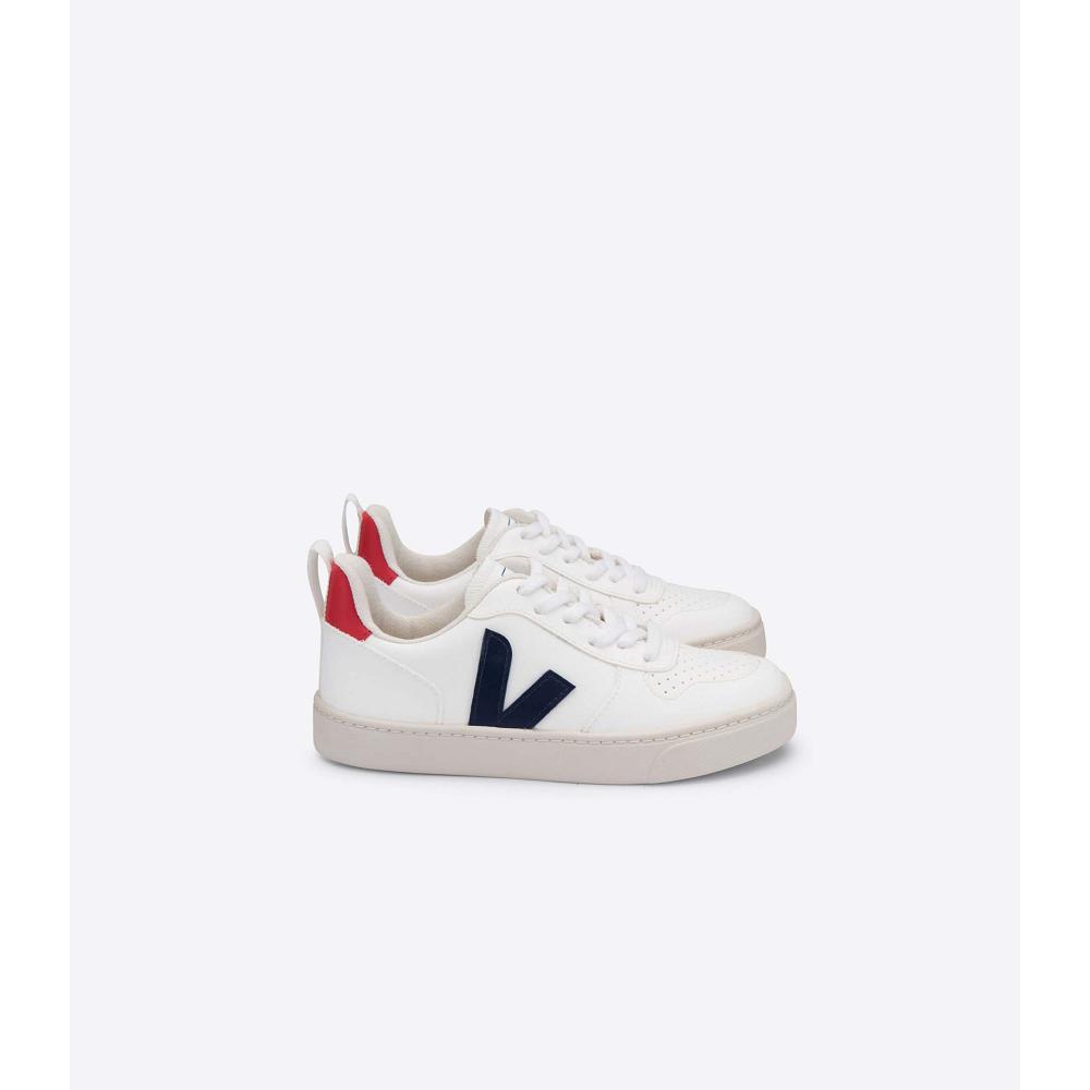 White/Navy Kids\' Veja V-10 LACES CWL Sneakers | AU 863ILH